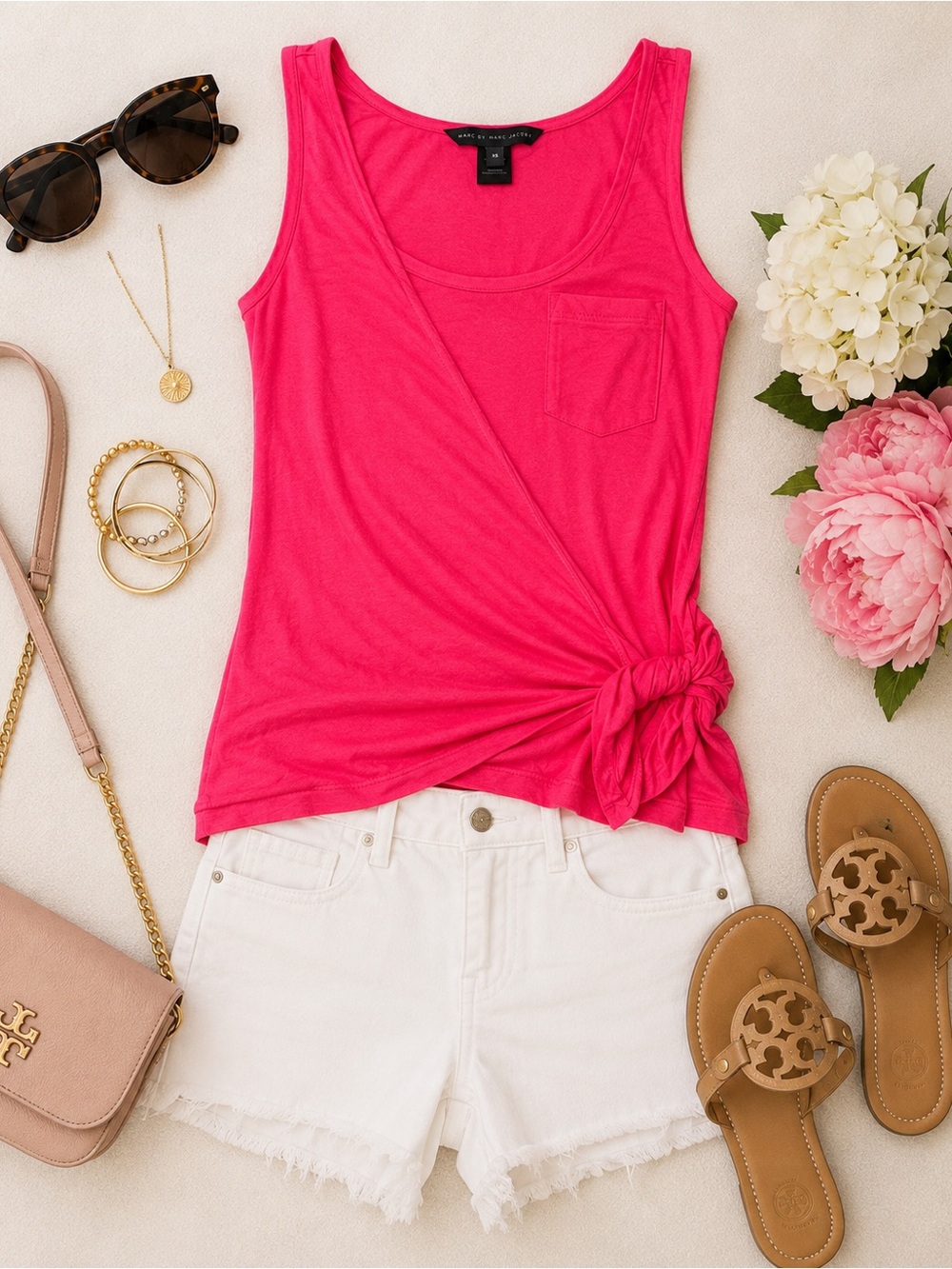 Marc by Marc Jacobs Hot Pink Knot-Side Tank Top